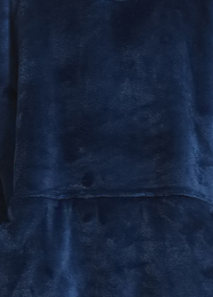 SNUGLFIT™ Hoodie Blanket in navy blue, oversized wearable blanket with plush Sherpa fleece interior and flannel fleece exterior.