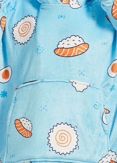 SNUGLFIT™ Hoodie Blanket in Shushi print, featuring oversized design and plush materials, perfect for warmth and comfort.